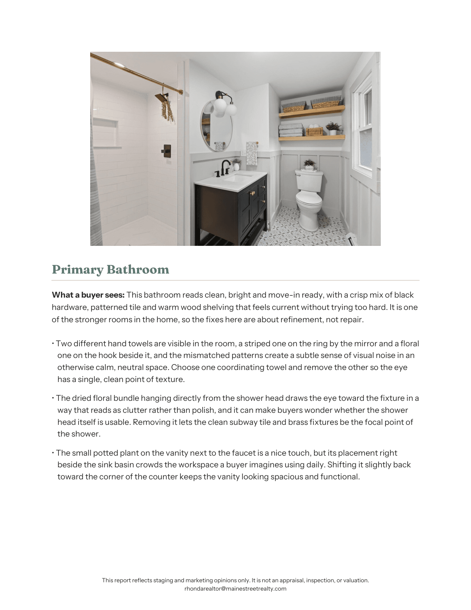 Bathroom page from a First Impression Report