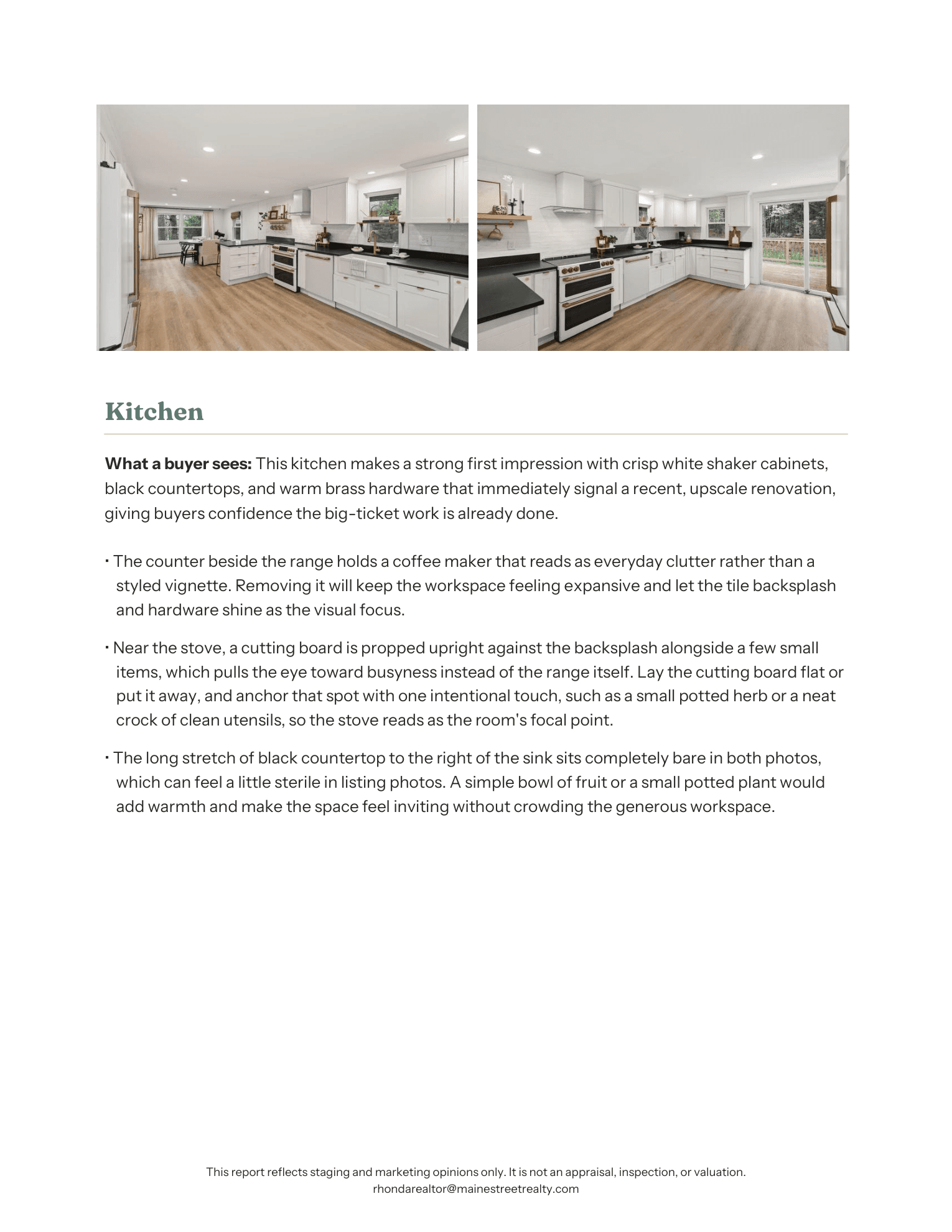 Kitchen page from a First Impression Report