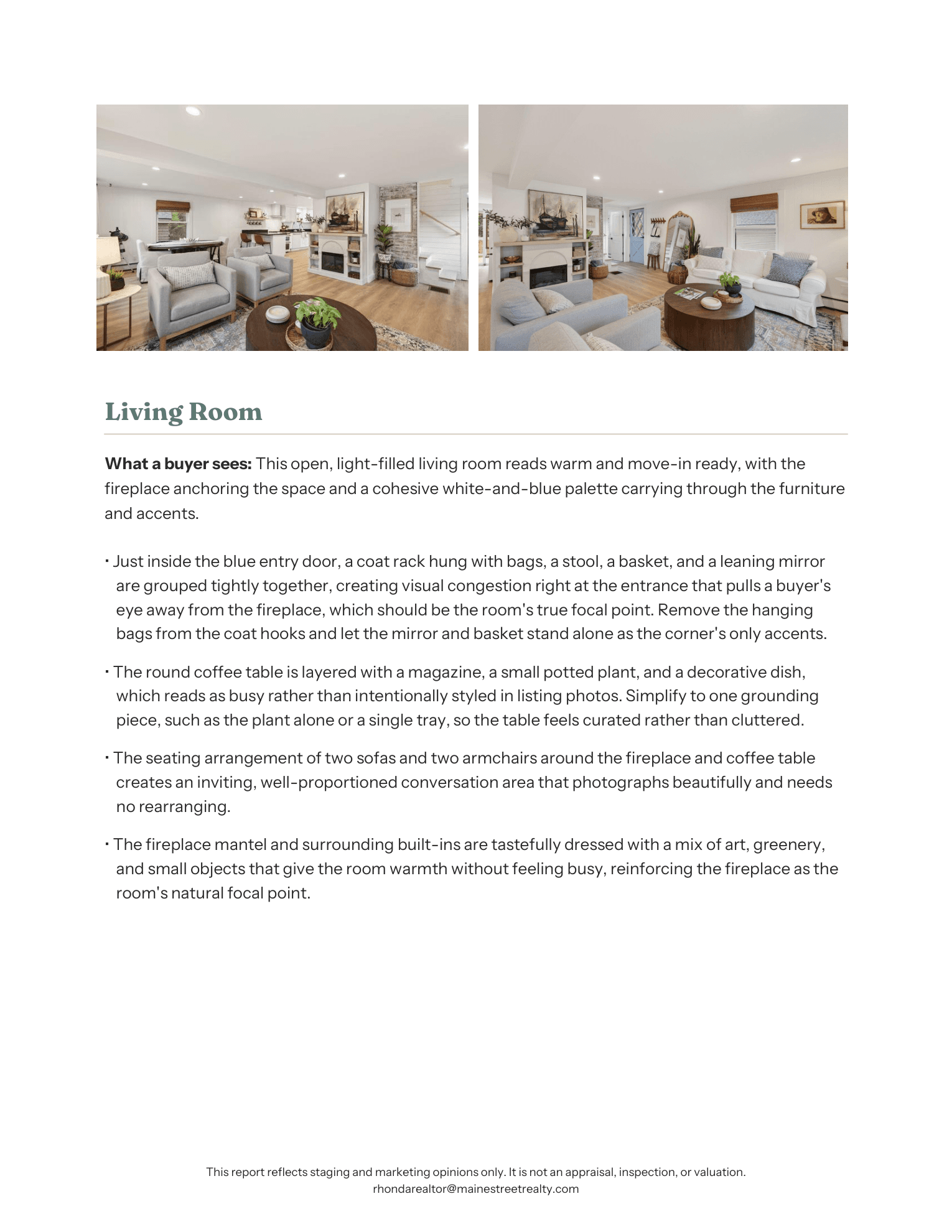 Living Room page from a First Impression Report