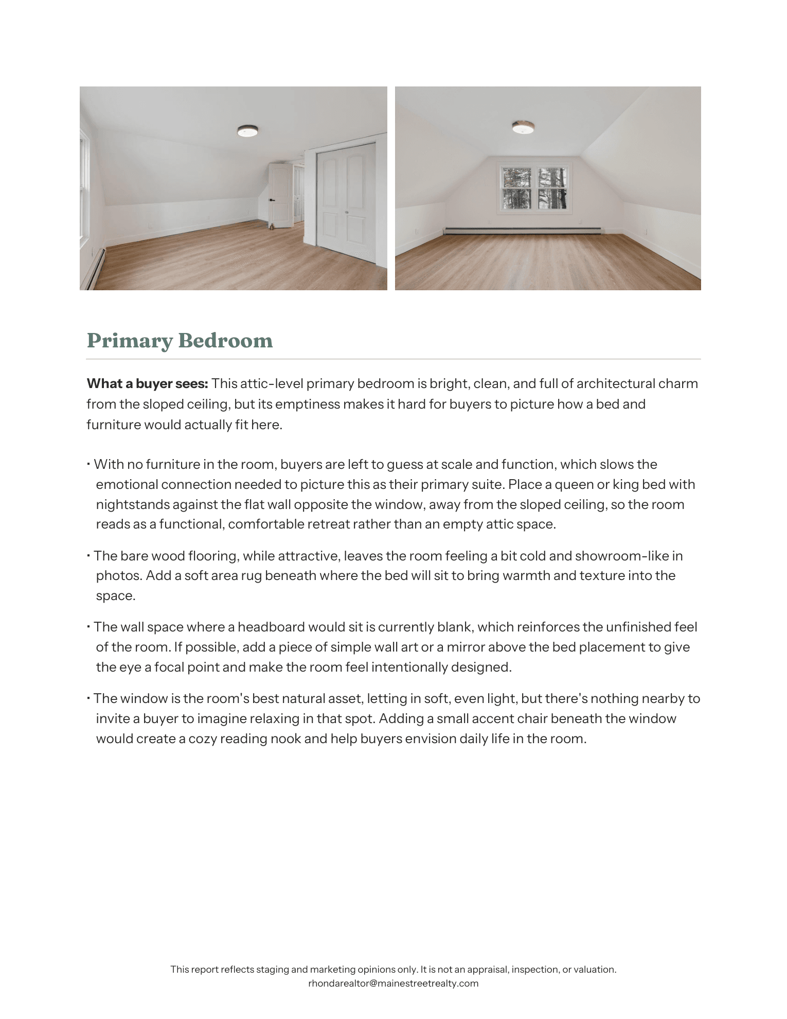 Primary Bedroom page from a First Impression Report