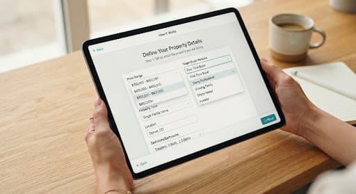 A tablet screen showing a property detail input form.